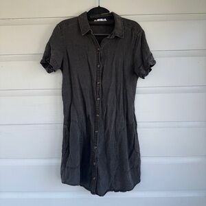 Lucky Brand Button-Front Short Sleeve Dress - Charcoal Gray